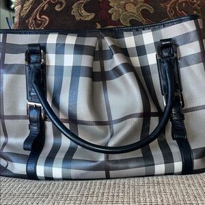 Burberry Smoked Checked Classic Plaid Tote with Black Trim